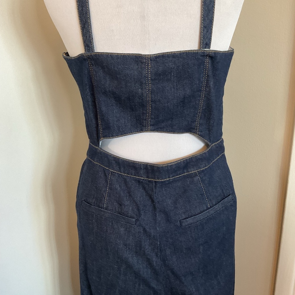 Banana Republic Denim Wide Leg Jumpsuit Size 8 Dark Blue Cotton Adjustable - Picture 5 of 8